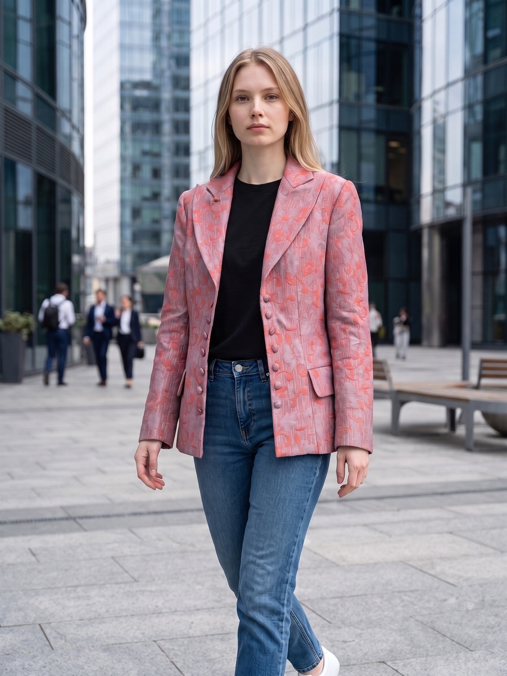 Mango Floral Jacquard Blazer Size 36 US XS